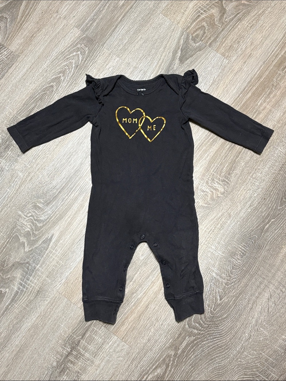 Carter's Black Long-Sleeve Baby Romper with Gold Heart Graphic
